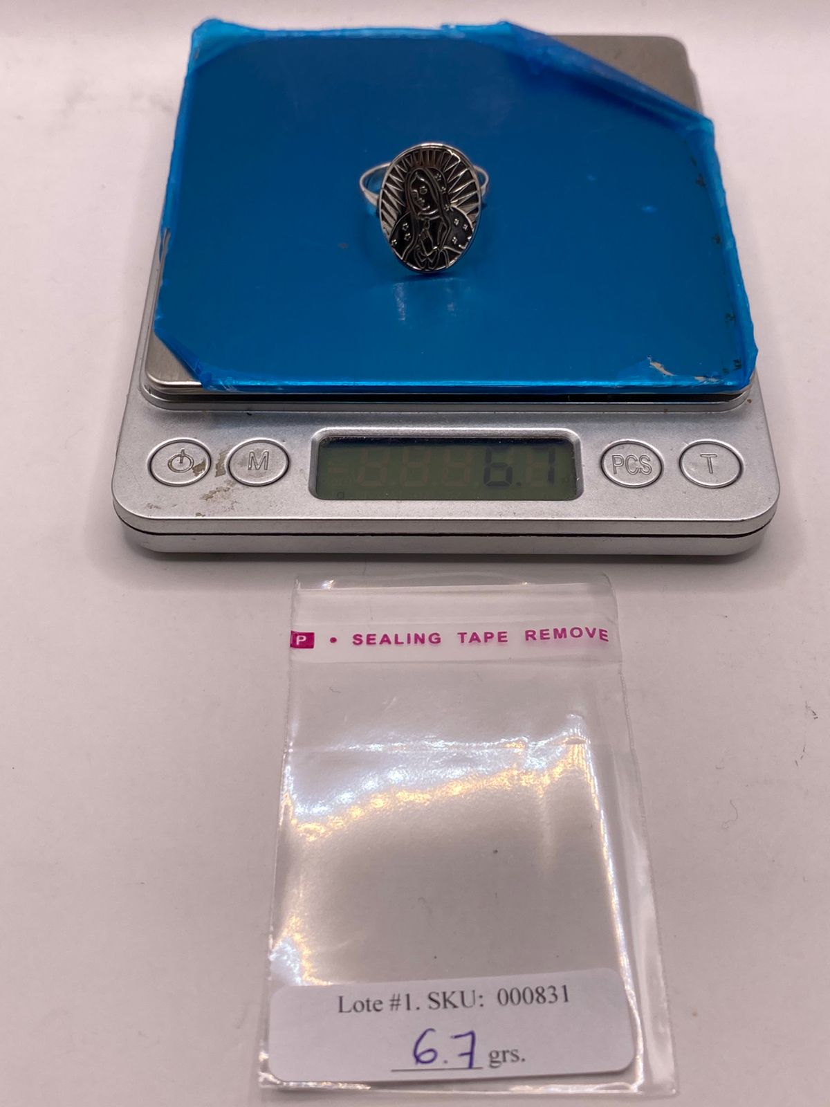 Anillo de Plata .925 Virgen de Guadalupe, peso en gramos (báscula)