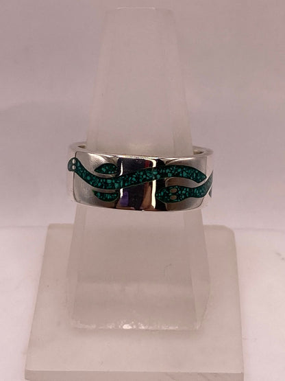 Anillo Serpiente Verde de Plata .925 con Incrustaciones