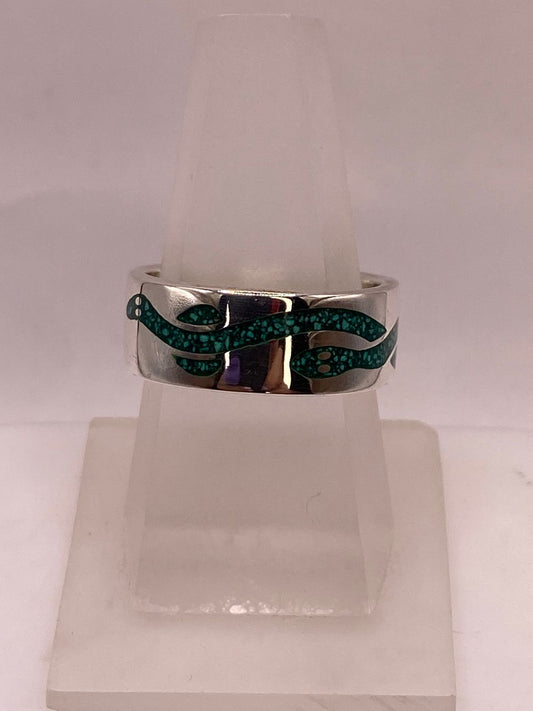 Anillo Serpiente Verde de Plata .925 con Incrustaciones