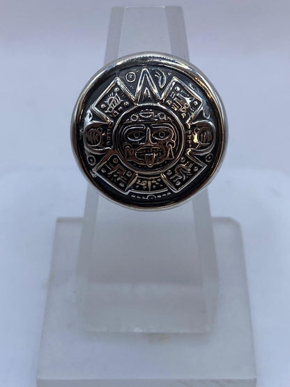 Anillo Sol Azteca en Plata .925 – Diseño Prehispánico Circular Tipo Sello — vista lateral