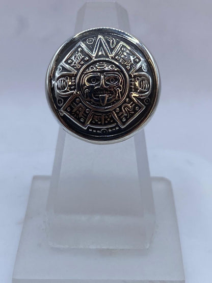 Anillo Sol Azteca en Plata .925 – Diseño Prehispánico Circular Tipo Sello, vista lateral