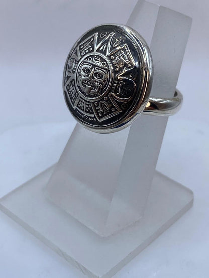 Anillo Sol Azteca en Plata .925 – Diseño Prehispánico Circular Tipo Sello, sello de autenticidad Plata Ley .925