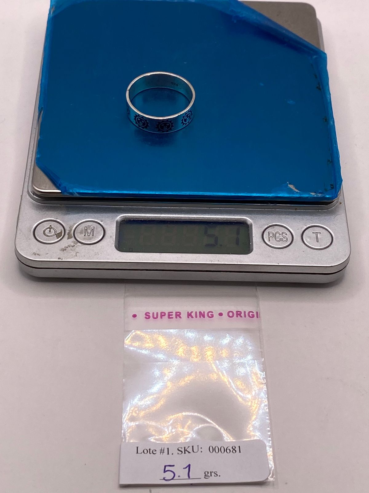 Anillo Sol Sonriente de Plata .925, peso en gramos (báscula)