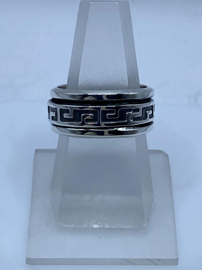 Anillo Spinner de Plata .925 con Diseño Greca Clásica, vista frontal