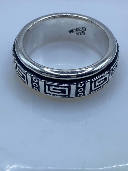 Anillo Spinner de Plata .925 con Diseño Greca Geométrica, sello de autenticidad Plata Ley .925