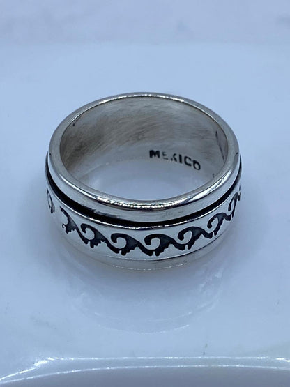 Anillo Spinner de Plata .925 con Diseño de Olas, vista frontal