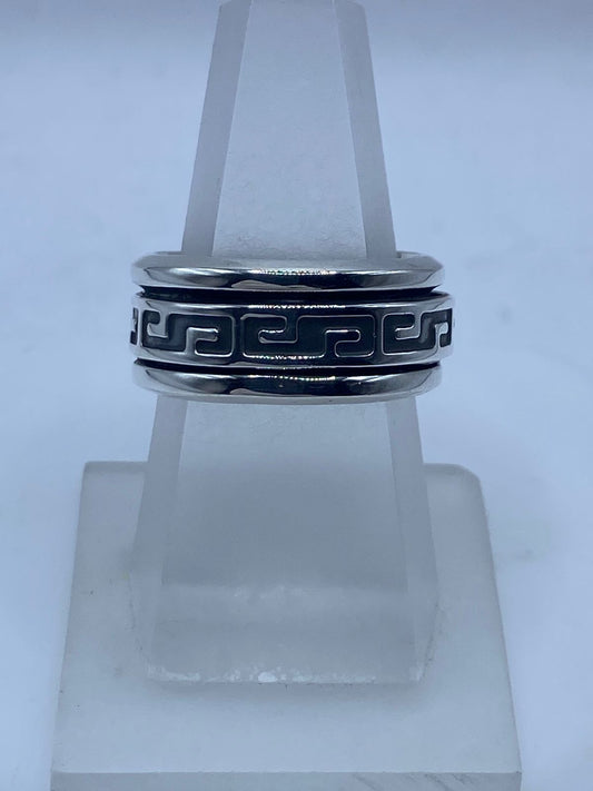 Anillo Spinner de Plata .925 con Greca Clásica Oscurecida