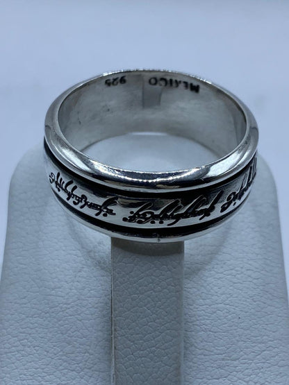 Anillo Spinner de Plata .925 con Inscripción Estilo Élfico, sello de autenticidad Plata Ley .925