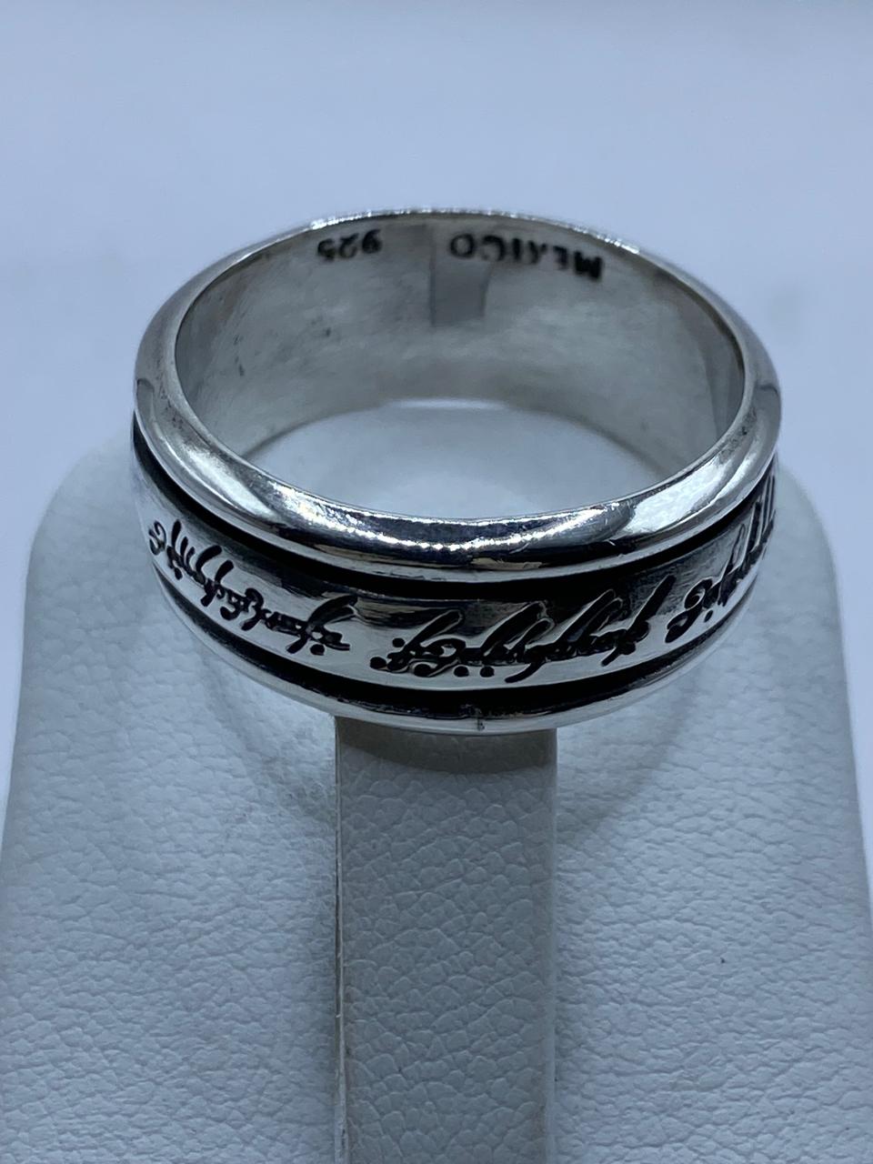 Anillo Spinner de Plata .925 con Inscripción Estilo Élfico, sello de autenticidad Plata Ley .925