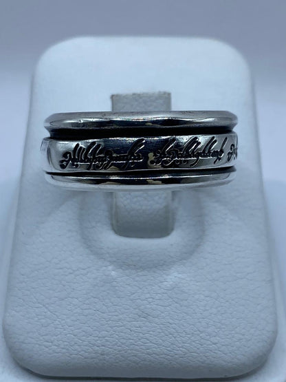 Anillo Spinner de Plata .925 con Inscripción Estilo Élfico — vista lateral