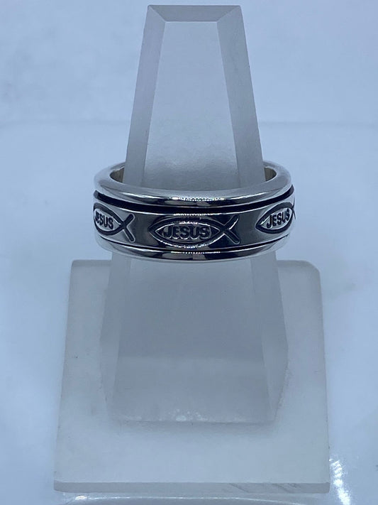 Anillo Spinner de Plata .925 “Jesús” con Símbolo Ichthys