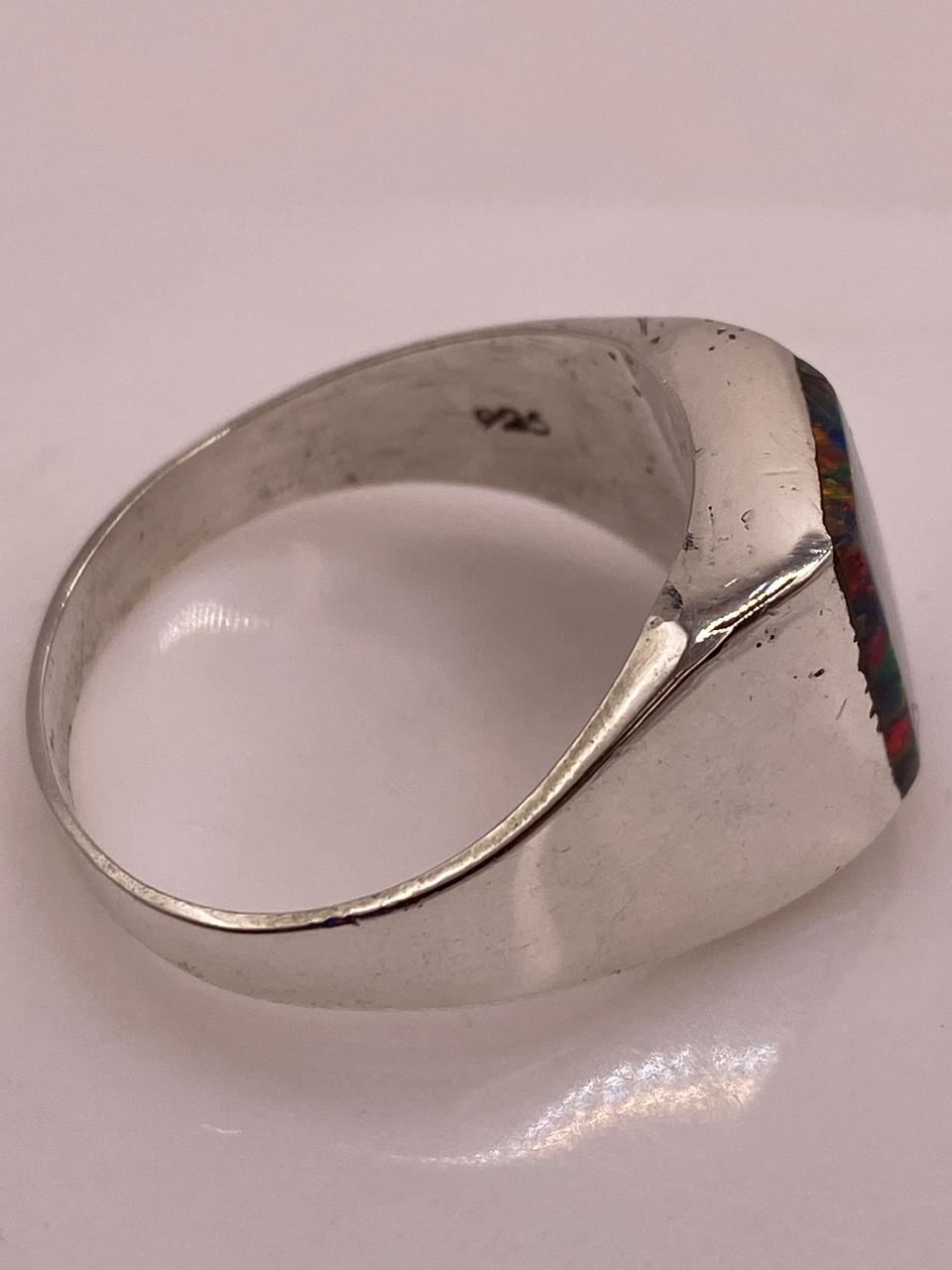 Anillo Tipo Sello con Ópalo de Fuego en Plata .925, sello de autenticidad Plata Ley .925