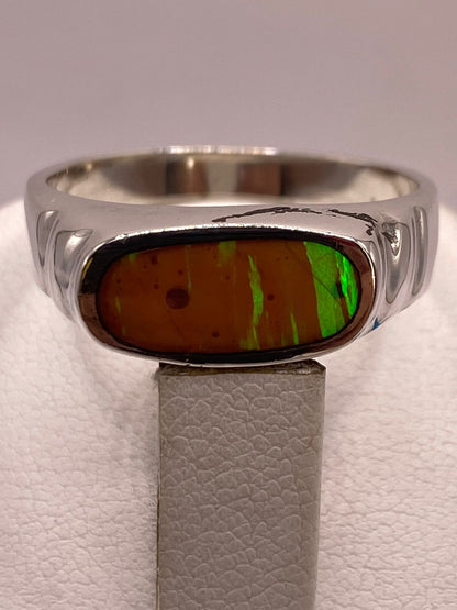 Anillo Tipo Sello de Plata Ley 925 con Ópalo de Fuego, sello de autenticidad Plata Ley .925