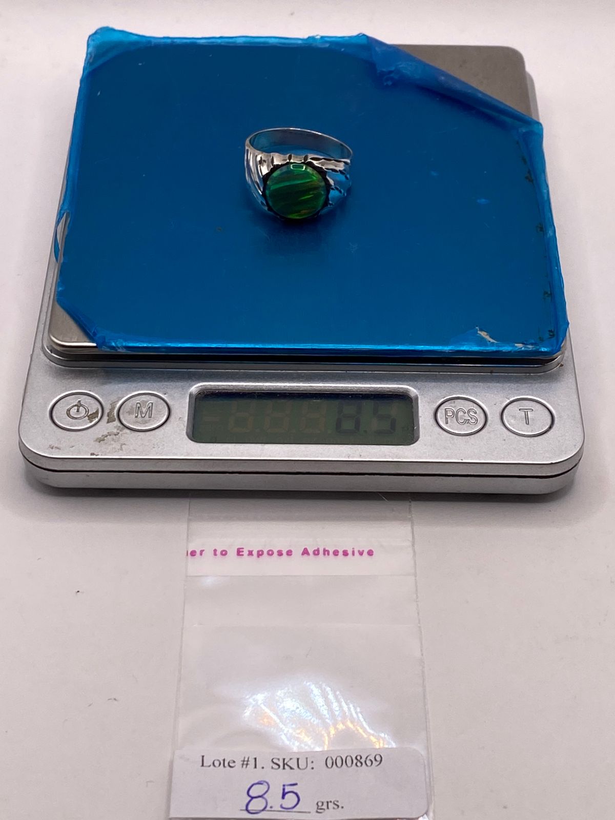 Anillo Tipo Sello Plata Ley 950 con Ópalo de Fuego, peso en gramos (báscula)