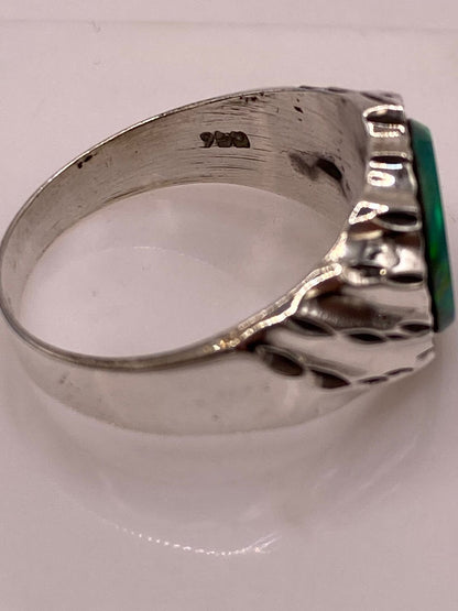 Anillo Tipo Sello Plata Ley 950 con Ópalo de Fuego, sello de autenticidad Plata Ley .925