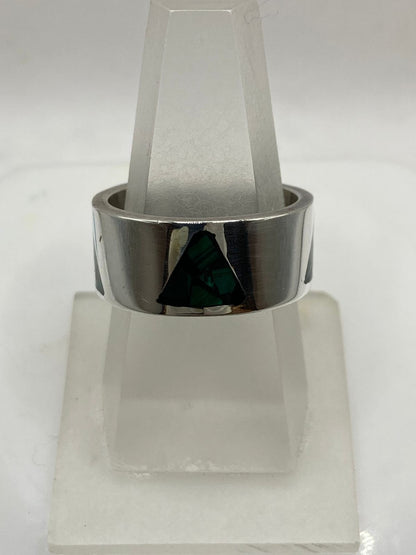 Anillo Triángulo en Plata .925 con Malaquita Natural — vista lateral
