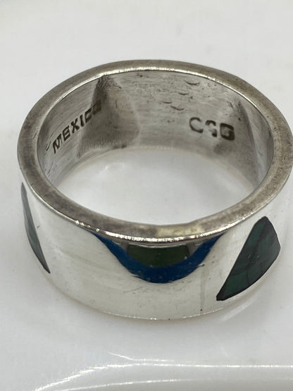 Anillo Triángulo en Plata .925 con Malaquita Natural, sello de autenticidad Plata Ley .925