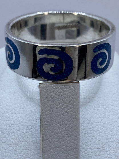 Anillo Turquesa con Espirales Caladas en Plata .925, sello de autenticidad Plata Ley .925