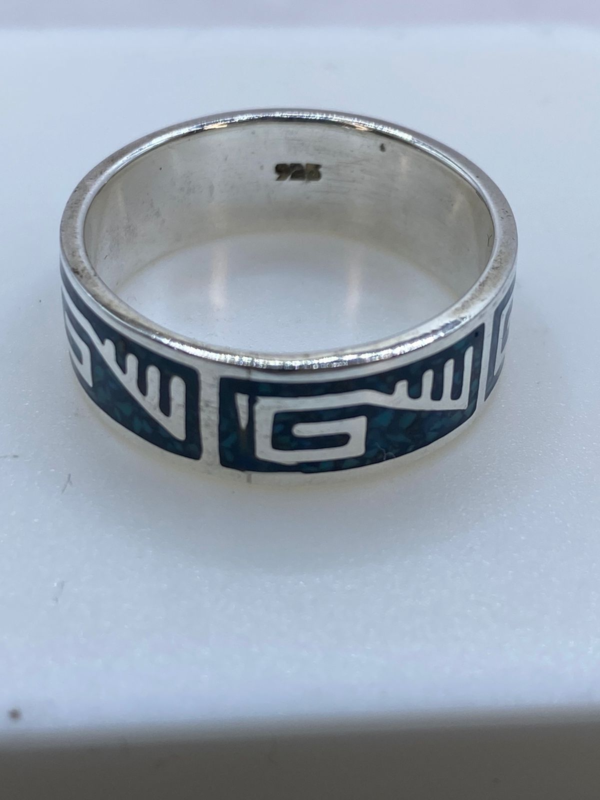 Anillo de Turquesa Geométrica en Plata .925, sello de autenticidad Plata Ley .925
