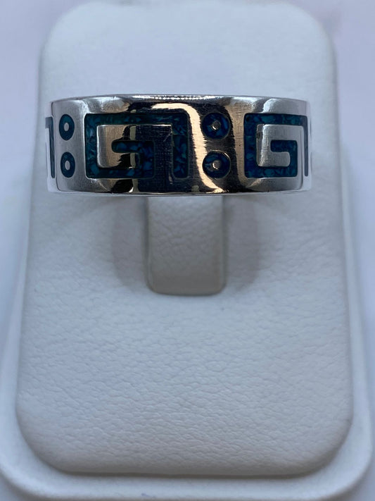 Anillo de Turquesa con Greca y Detalles Circulares en Plata .925 — vista lateral