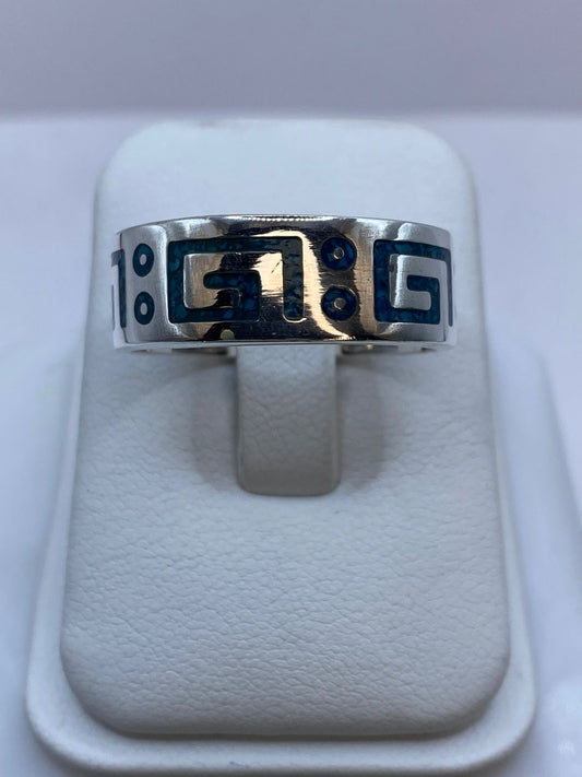 Anillo de Turquesa con Greca y Detalles Circulares en Plata .925 — vista lateral