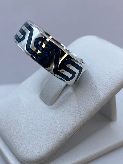 Anillo de Turquesa con Greca Geométrica en Plata .925, vista frontal