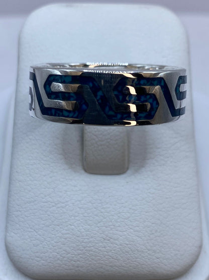 Anillo de Turquesa con Greca Geométrica en Plata .925, vista frontal