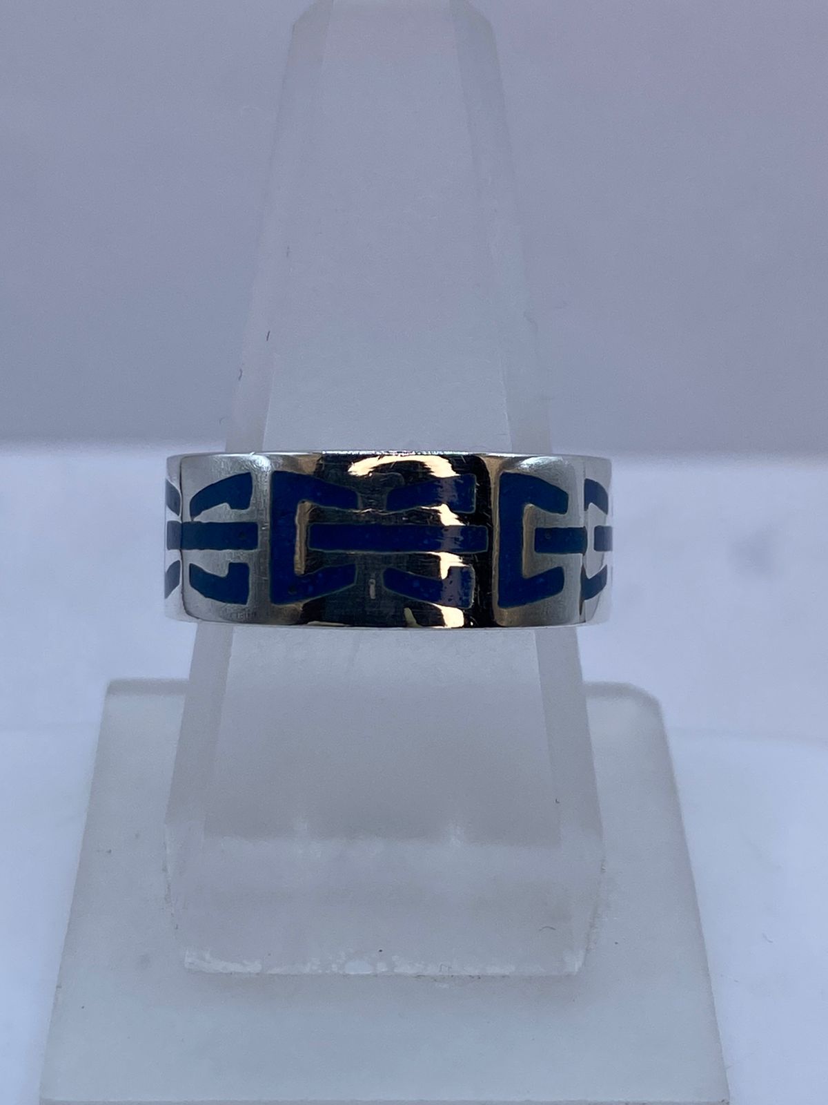 Anillo de Turquesa con Greca Horizontal en Plata .925, vista lateral