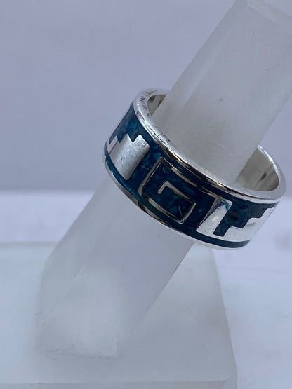 Anillo de Turquesa en Plata .925 – Greca Clásica con Fuerza Contemporánea, vista frontal
