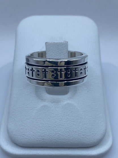 Anillo Giratorio de Plata 925 con Cruces Grabadas — vista lateral