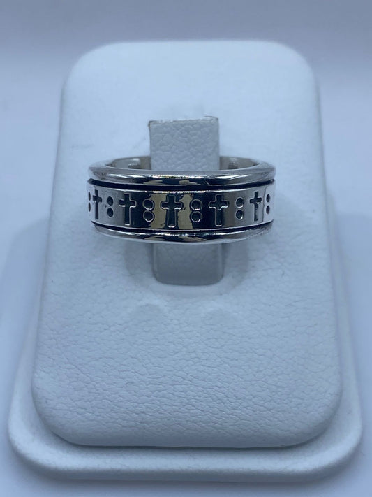 Anillo Giratorio de Plata 925 con Cruces Grabadas