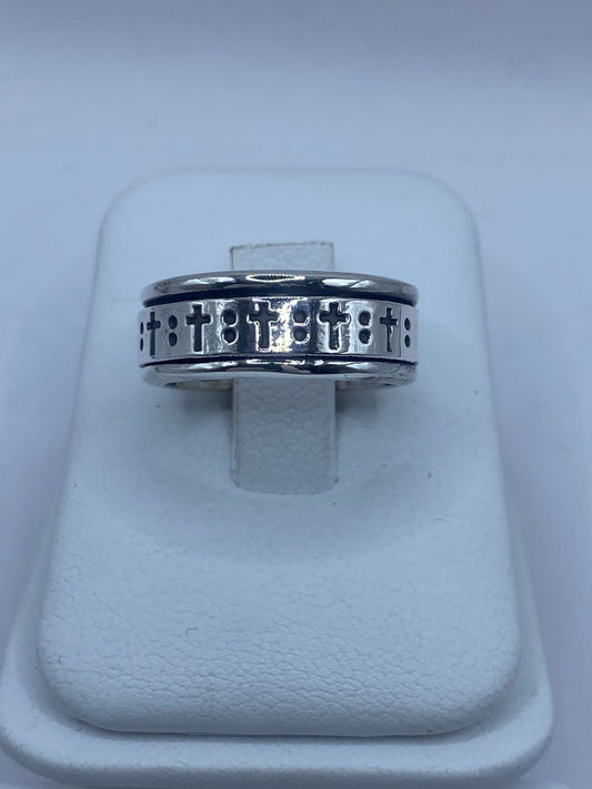 Anillo Giratorio de Plata 925 con Cruces Grabadas