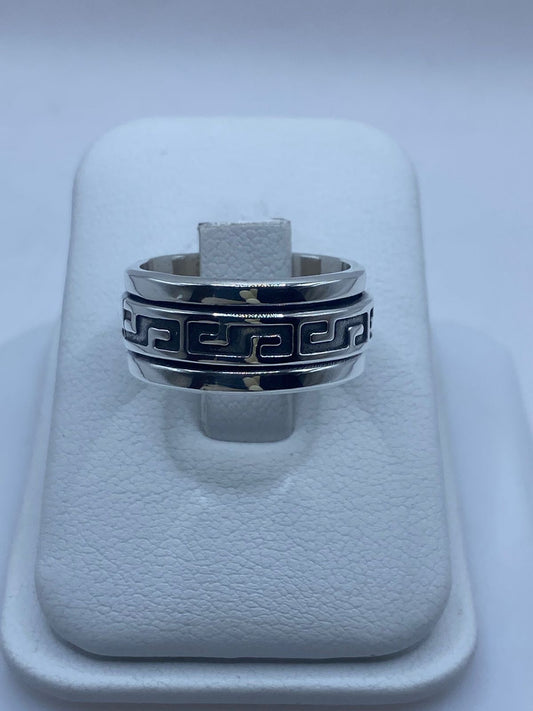 Anillo Giratorio de Plata 925 con Diseño Greca Clásica — vista lateral
