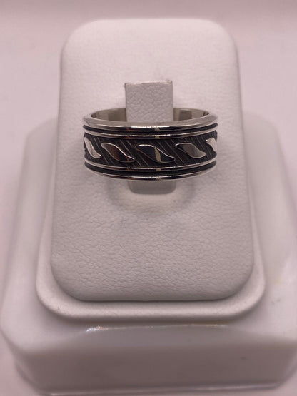 Anillo Giratorio de Plata 925 con Diseño de Ondas Texturizadas, vista frontal