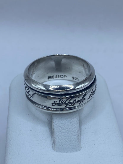 Anillo Giratorio de Plata 925 con Inscripción en Caligrafía Élfica — Artesanal Taxco, sello de autenticidad Plata Ley .925