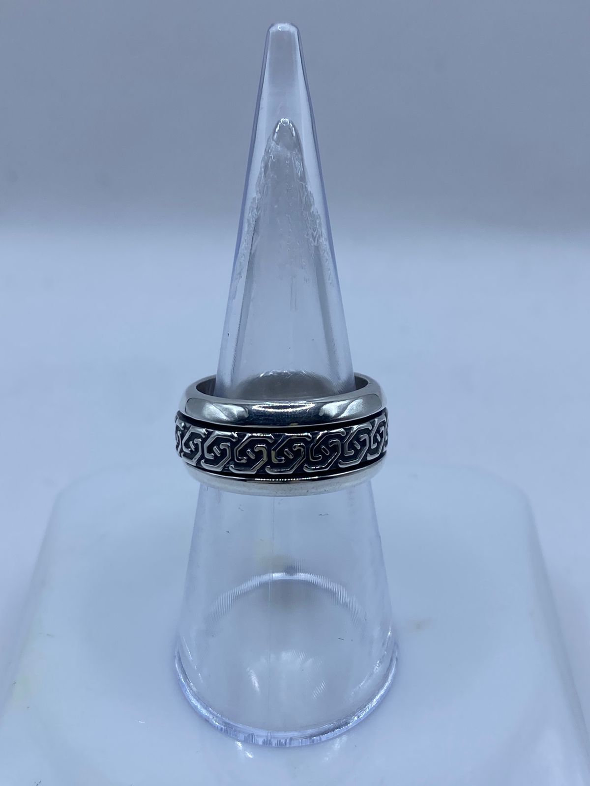 Anillo Giratorio de Plata 925 con Greca Clásica — vista lateral