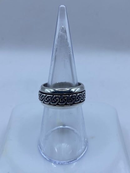 Anillo Giratorio de Plata 925 con Greca Clásica — vista lateral