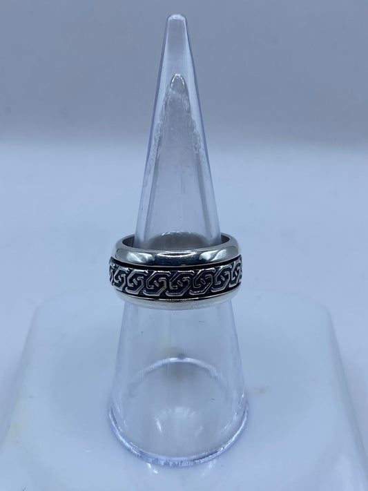 Anillo Giratorio de Plata 925 con Greca Clásica — vista lateral