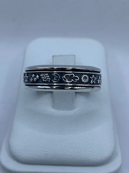 Anillo Giratorio de Plata 925 con Símbolos Celestiales Luna y Sol — Antiestrés Artesanal Taxco, vista lateral