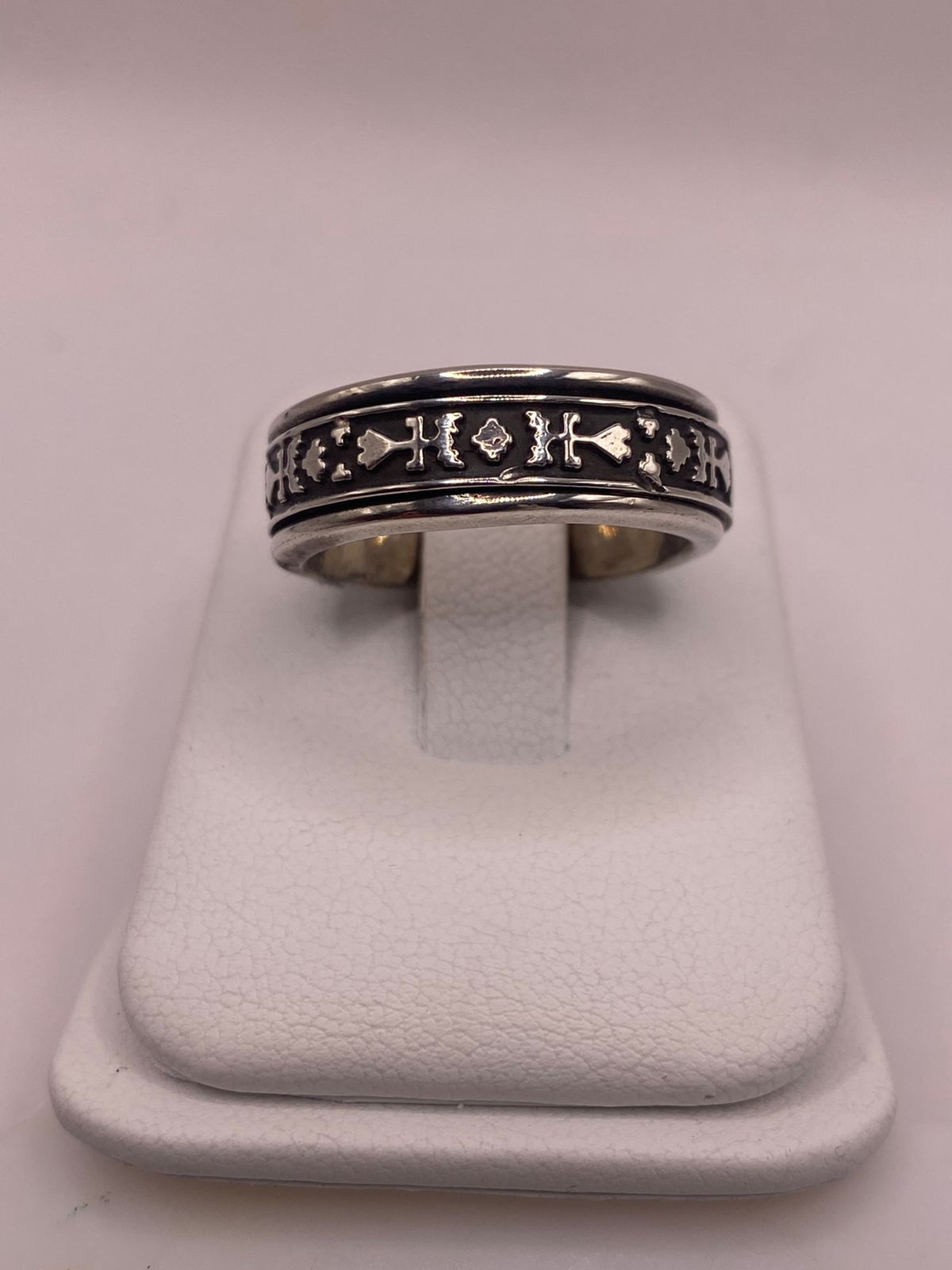 Anillo Giratorio de Plata 925 con Símbolos Geométrico — ángulo diagonal