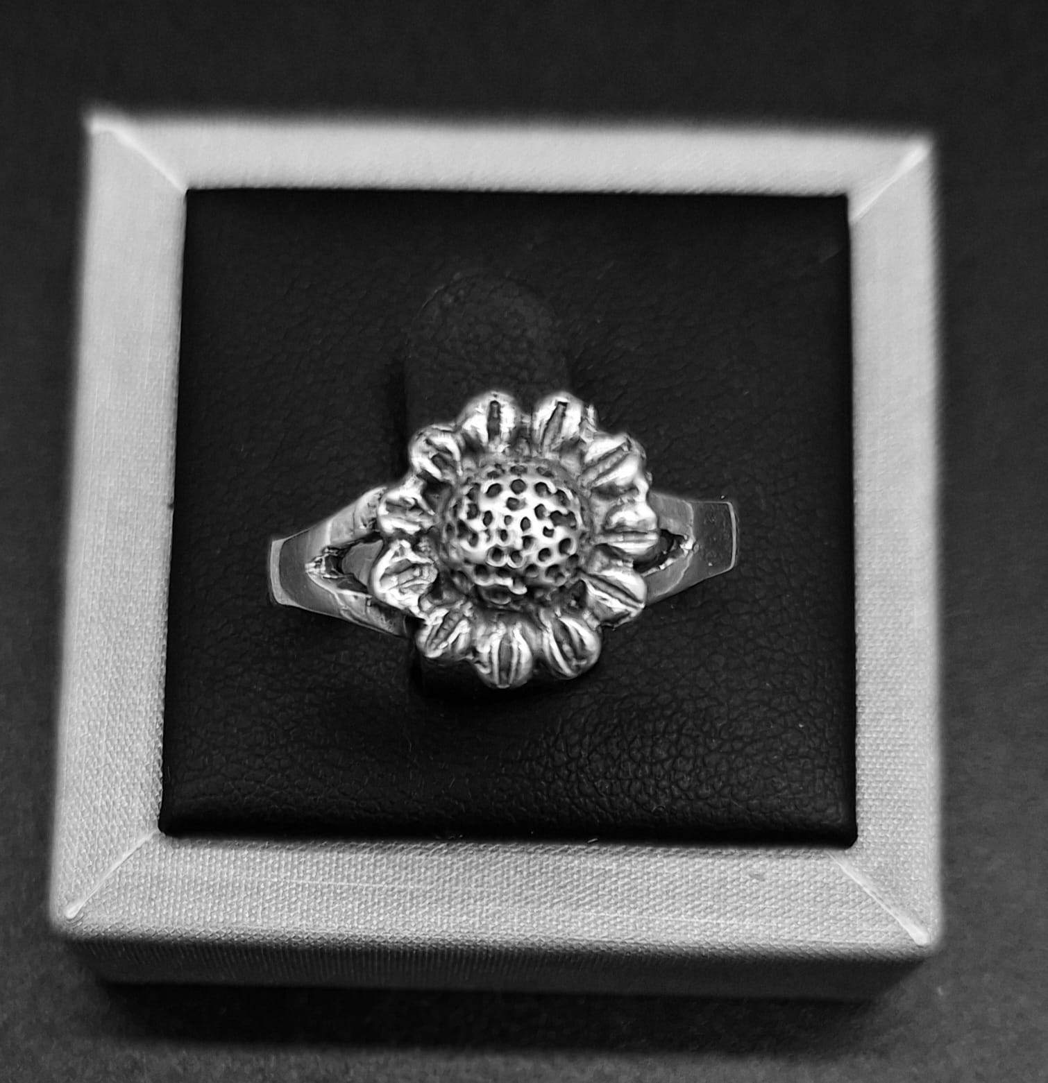 Anillo Plata Ley 925, Girasol — vista frontal