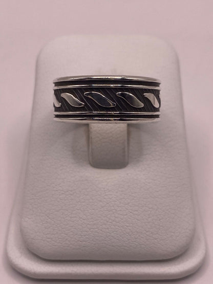 Anillo de Plata 925 Banda Grabada Ondulada — Artesanal Taxco, sello de autenticidad Plata Ley .925