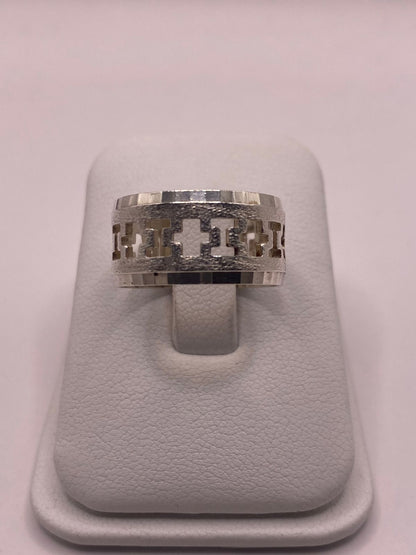 Anillo de Plata 925 Esterlina con Diseño de Cruces Caladas, sello de autenticidad Plata Ley .925