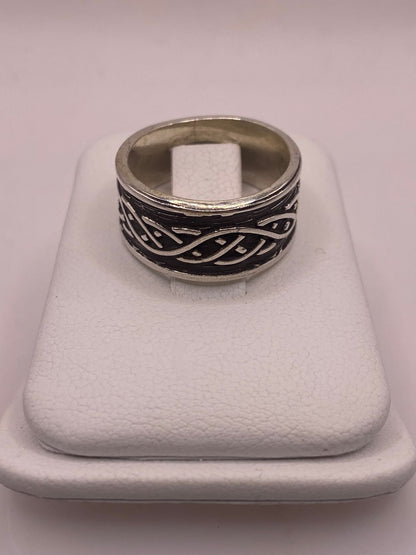 Anillo de Plata 925 Estilo Celta Trenzado con Acabado Oxidado, sello de autenticidad Plata Ley .925