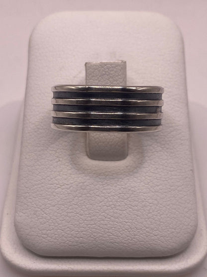 Anillo de Plata 925 Multibanda con Acabado Oxidado, vista frontal