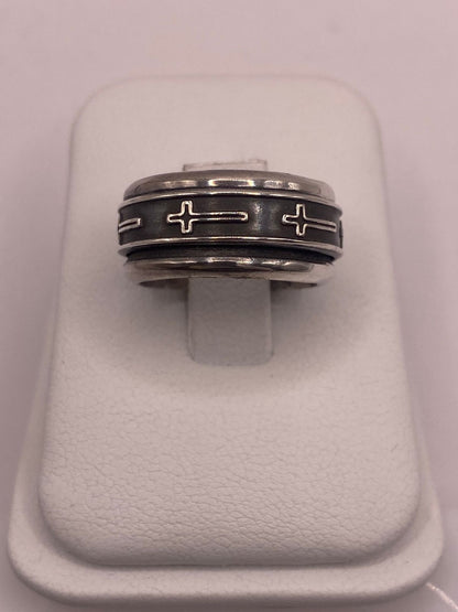 Anillo de Plata 925 con Cruces Grabadas y Diseño Sobrio, sello de autenticidad Plata Ley .925