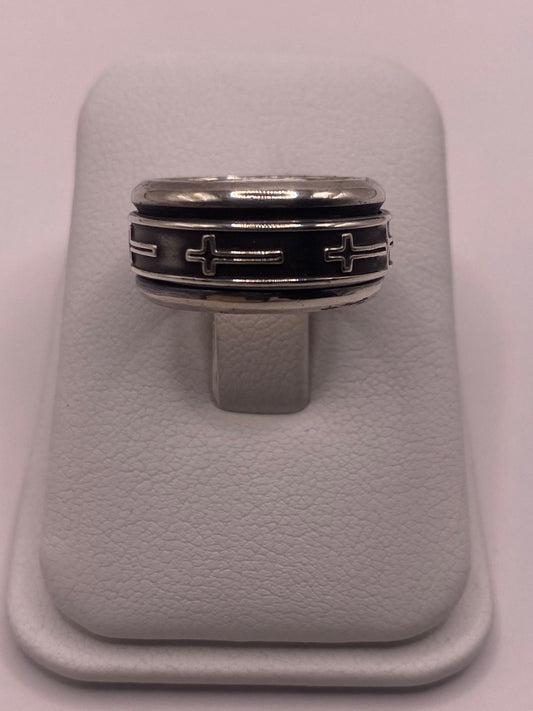 Anillo de Plata 925 con Cruces Minimalistas y Diseño Atemporal, vista frontal