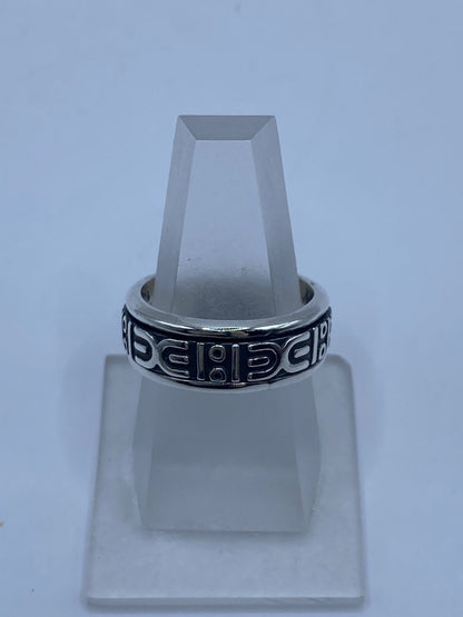 Anillo plata 925 con greca prehispánica geométrica oxidada en negro, talla 8, hecho en Taxco