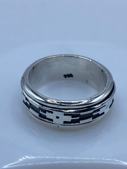 Sello de ley en interior de anillo spinner plata 925 diseño geométrico, artesanal hecho en Taxco Guerrero