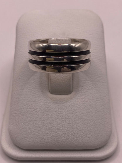 Anillo de Plata 925 con Doble Canal Central en Contraste, sello de autenticidad Plata Ley .925